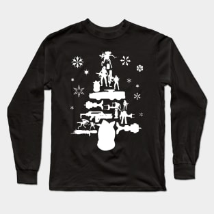 Aliens Christmas Tree Silhouette White Long Sleeve T-Shirt